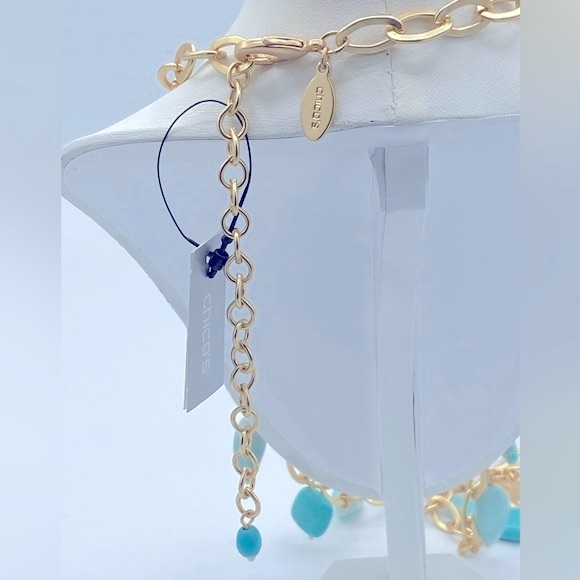 Chicos Turquoise & Gold Tone Necklace Part of The Gold And Turquoise Collection - Picture 9 of 12